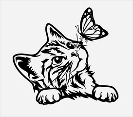 Cat Smiling With Butterfly.eps
