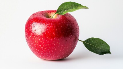 A red apple with a green leaf on top