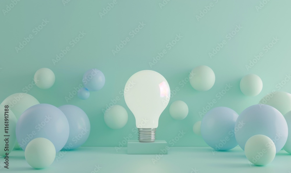 Poster one of lightbulb glowing among shutdown light bulb in dark area with copy space for creative thinkin