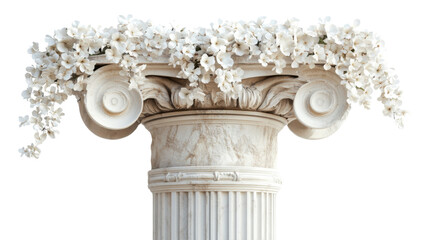 ancient plaster column overgrown with flowers transparent background