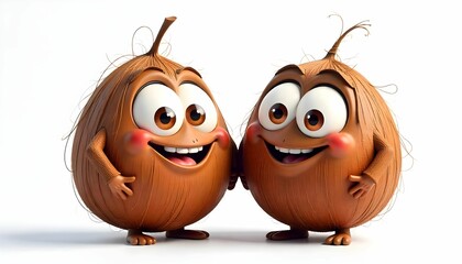 The image shows two cartoon characters standing side by side with their arms around each other. They are both brown in color and have big, round eyes and a big smile on their faces.