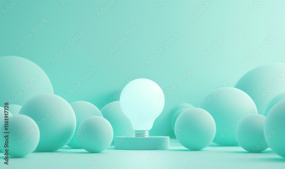 Poster one of lightbulb glowing among shutdown light bulb in dark area with copy space for creative thinkin