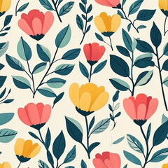 Colorful Botanical Floral Painting with Leaves and Flowers &ndash; Modern Nature-Inspired Designs