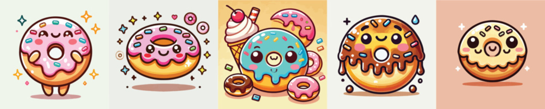 Collection of colorful donut animation vectors