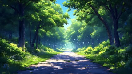 Fototapeta premium Sunlit Path Through A Lush Green Forest