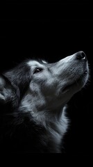 Husky profile close-up on a black background with dramatic lighting