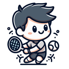 A cute boy playing tennis