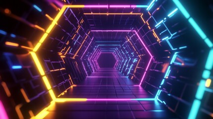 Obraz premium A neon colored tunnel with a neon colored wall