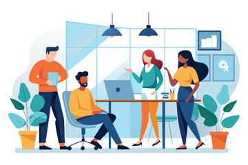 team brainstorming, contemporary office flat illustration.eps