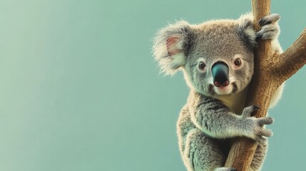 Obraz premium Adorable Koala Cub Clinging To A Tree Branch