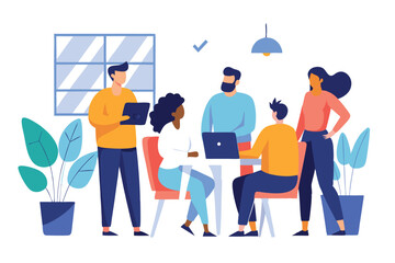 team brainstorming, contemporary office flat illustration