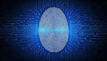 Abstract Digital Fingerprint with Glowing Network Lines: A Cybersecurity Technology Concept