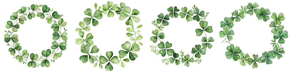 Saint patrick day element, Watercolor clover wreaths perfect for decoration and design projects, isolated on transparent background.