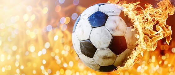 burning soccer ball reaching goal 