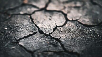 Fototapeta premium Dark Cracked Earth Surface Close Up View