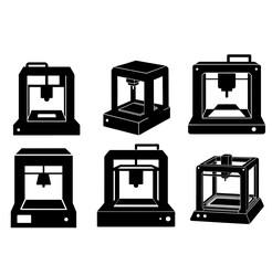 set of 3D printer silhouette vector illustration