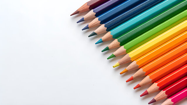 Rainbow pencils with sharp tips on white