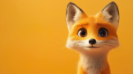Obraz premium Adorable Orange Fox Cub Against Yellow Background