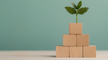 Growing success wooden blocks supporting plant growth indoor setting minimalist design