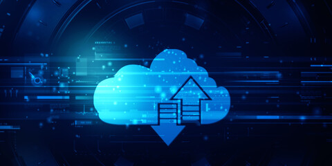 2d illustration uploading downloading arrow with cloud 
