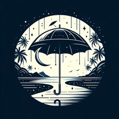 Umbrella A single curved line for the canopy and a straight line