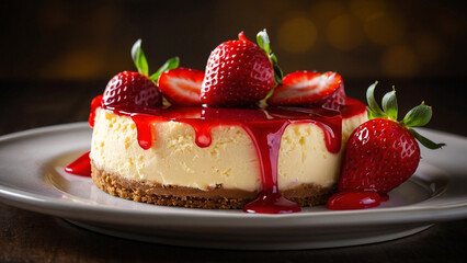 Decadent Strawberry Cheesecake Topped with Vibrant Red Strawberries
