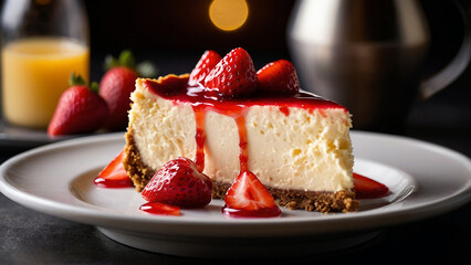 Decadent Strawberry Cheesecake Topped with Vibrant Red Strawberries