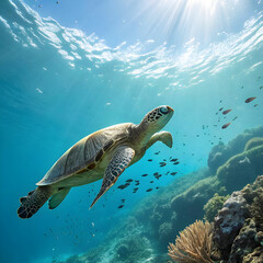 Obraz premium turtle swimming in sea