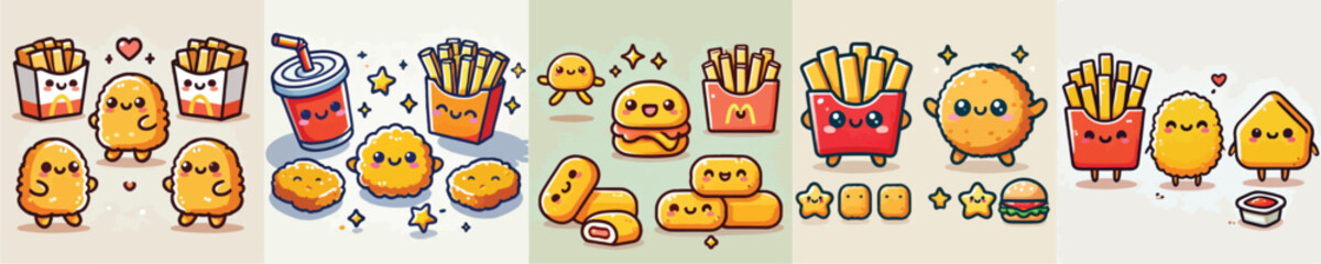 Collection of cute ready-to-eat food animation vectors