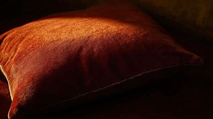 A Richly Textured Orange Velvet Pillow Rests