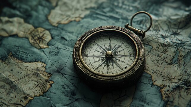 A compass is on a map
