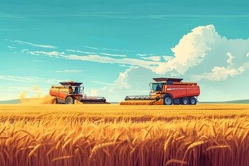 Obraz premium Combine harvester working on wheat field