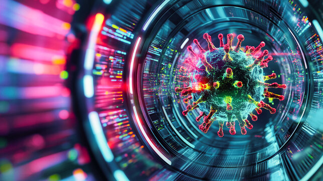 Abstract Visualization of Virus Surrounded by Colorful Patterns