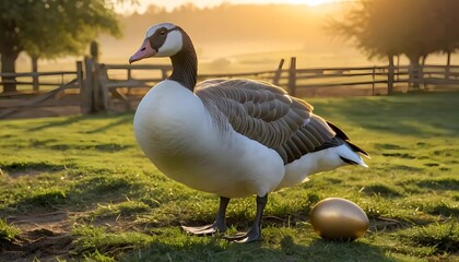 Fototapeta premium Golden Goose Sunrise: A Serene Farm Scene