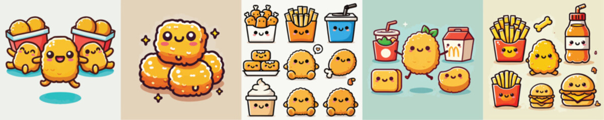 Collection of cute ready-to-eat food animation vectors