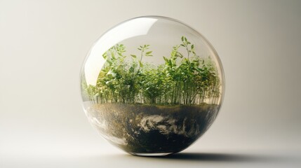 Tiny Green Plants Growing Inside a Transparent Glass Sphere