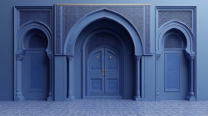 Elegant Blue Doorway With Intricate Architectural Detailing