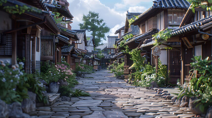 Fototapeta premium Japanese Village Complex Street
