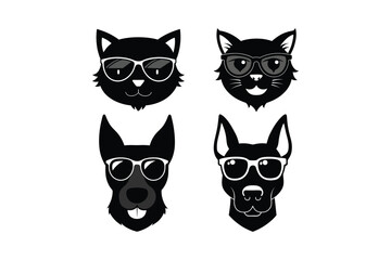 dog and cat head shillouttes vector illustration 