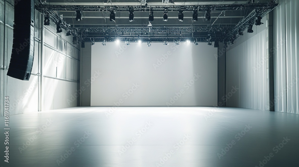 Poster cultural event scene captured with minimalistic style empty stage and room for copy space creating n
