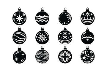 Discover a stunning Christmas baubles set with vector silhouette elements. these festive designs include ornaments, shapes, and patterns, ideal for holiday cards, banners, and graphic projects.