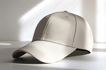 baseball cap mockup with blank front panel displayed on white surface with soft shadows
