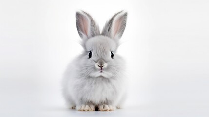 Obraz premium Adorable Fluffy Bunny Rabbit Sitting Calmly on a Plain White Background in a Studio Setting Cute Cuddly Pet Animal with Soft Furry Coat