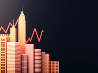 energy stock concept. Solar-powered business district with a rising stock chart, depicting the growth in solar energy investments