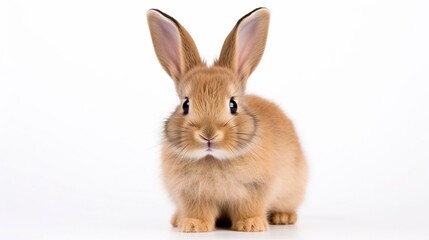Obraz premium A Delightfully Soft and Cuddly Close up Portrait of a Small Fluffy Bunny Sitting Peacefully on a Pristine White Background Exuding a Sense of Charm and Tranquility