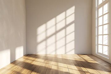 Obraz premium Empty room with white wall and wooden floor