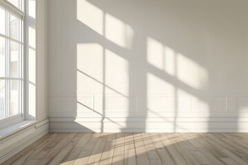 Obraz premium Empty room with white wall and wooden floor