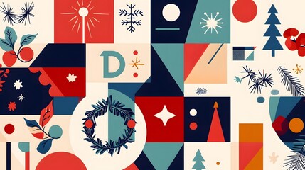 Obraz premium Abstract Geometric Holiday Design Featuring Festive Symbols