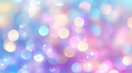 Fototapeta premium Soft rainbow bokeh background in pastel purple, blue, yellow, and pink 