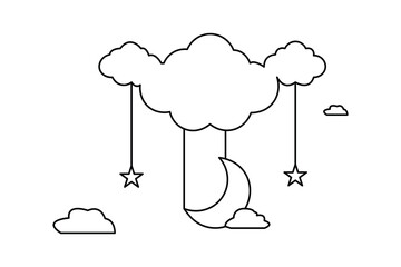 Cloud and sun weather continuous one line drawing of Abstract and minimalist outline vector art design